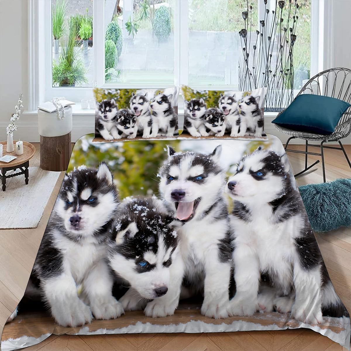 Housse de couette Husky 160x200 cm literie microfibre douce anti-glissement à zip