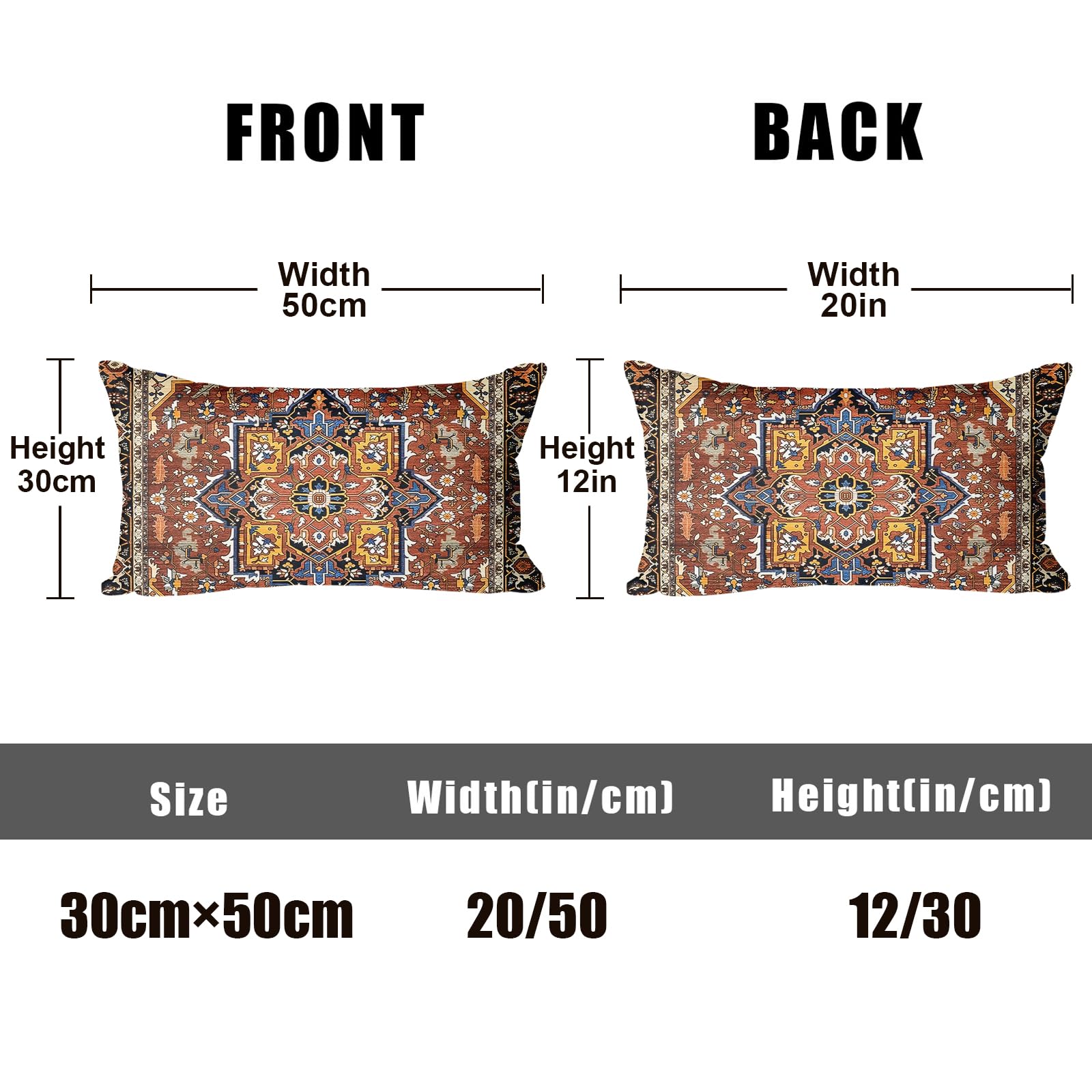 XPHZZL Pack of 2 Bohemian Style Linen Decorative Cushion Covers 30x50 cm Square Throw Pillow Covers 12x20 Inch Boho Style Pillowcases for Outdoor Home Decor Sofa Bedroom Car - Image 4