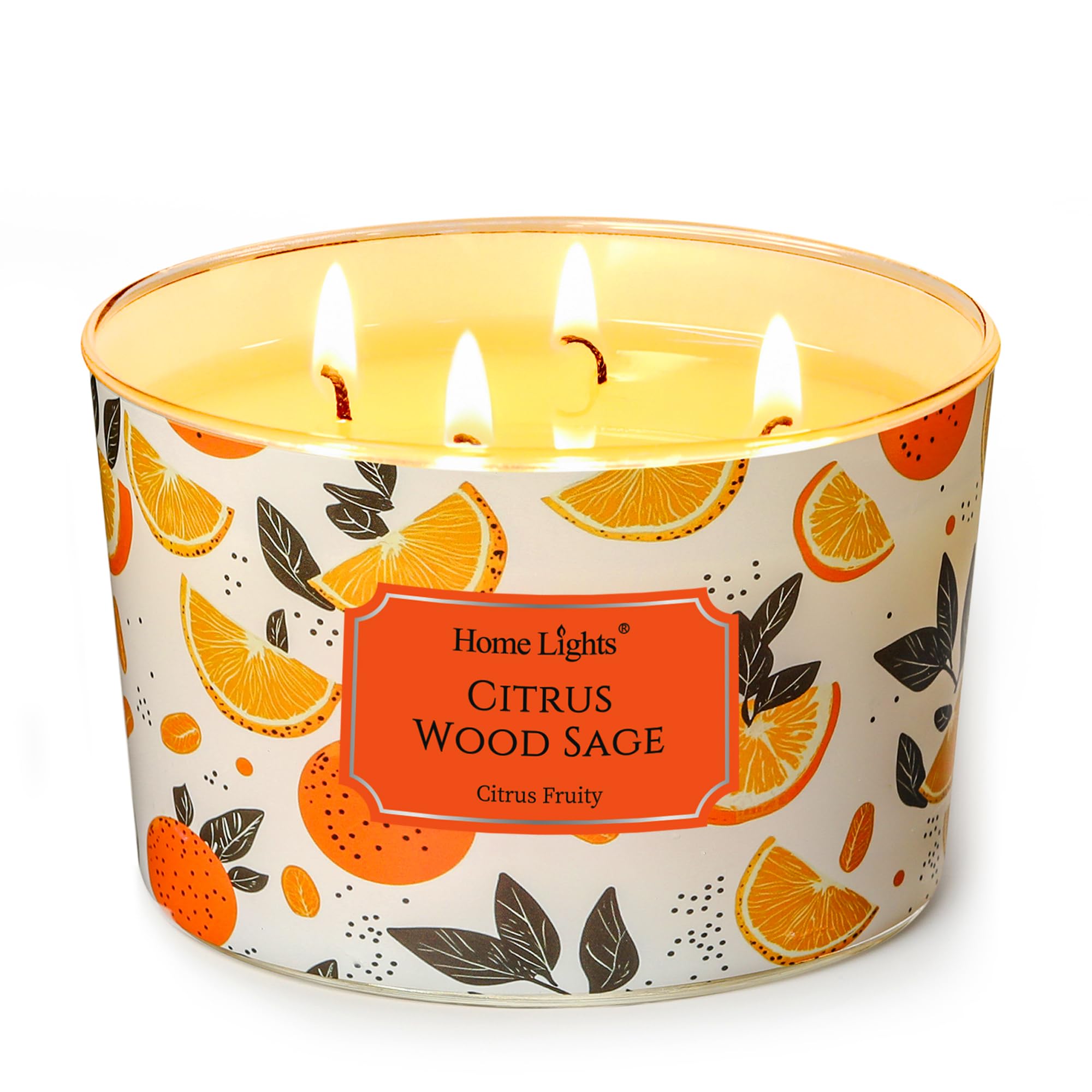 Home Lights Citrus Wood Sage Scented Candles, 18oz Soy Candles Eclectic Mixed Styles 4-Wick Large Candle Jars, Ideal Candle Gifts for Events, Home Decor Stress, Relief &amp; Relaxation