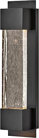 Hinkley Rune Outdoor Medium Wall Mount Lantern, Clear Textured Glass, Integrated LED, Aluminum, Black Finish