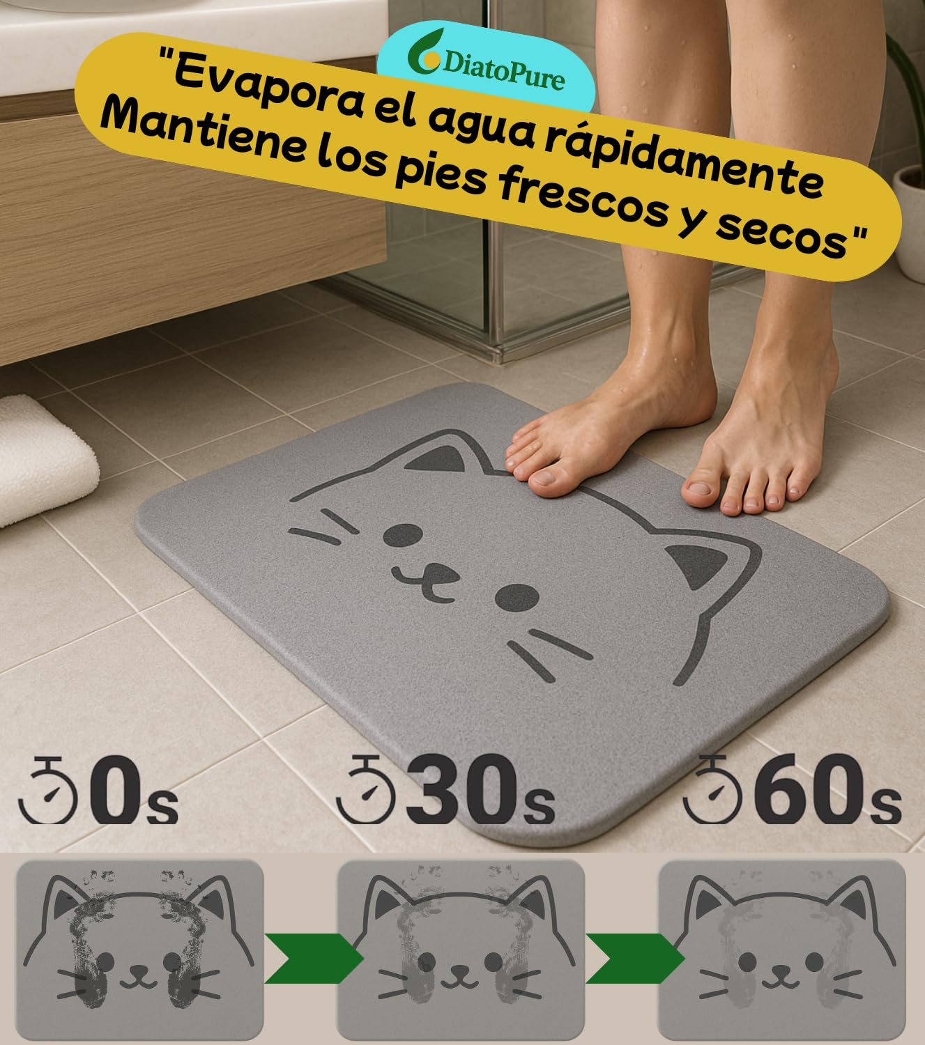 Tapis en pierre diatomite bain antidérapant fabriqué en terre diatomée - Pierre diatomite salle de bain diatomite tapis bain diatomite abreuvoirs chats tapis bain diatomite cuisine (chat)