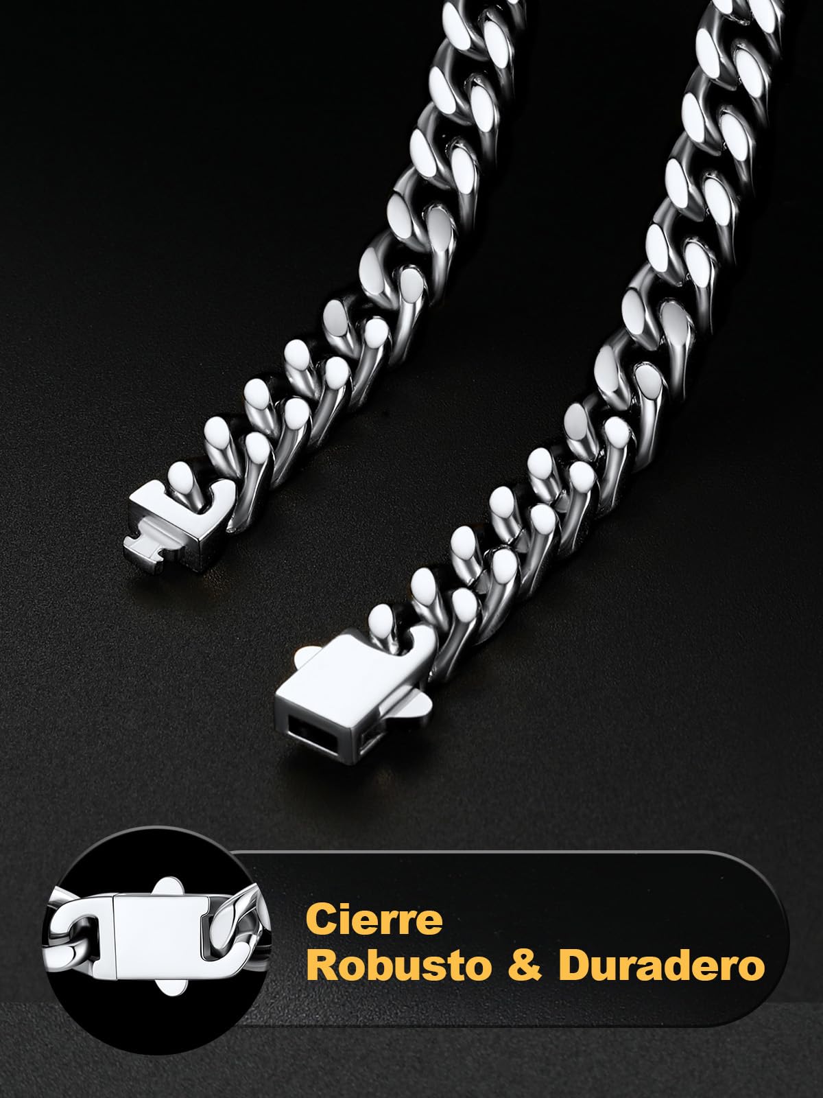 U7 Collar de Cadena Cubana Hombre Acero Inoxidable 316L Cadena Plateada/Dorada/Negra 5/7/9/12mm Ancho 46/51/56/61/66/71/76cm Largo Regalos Originales para Hombre Chico con Caja de Regalo