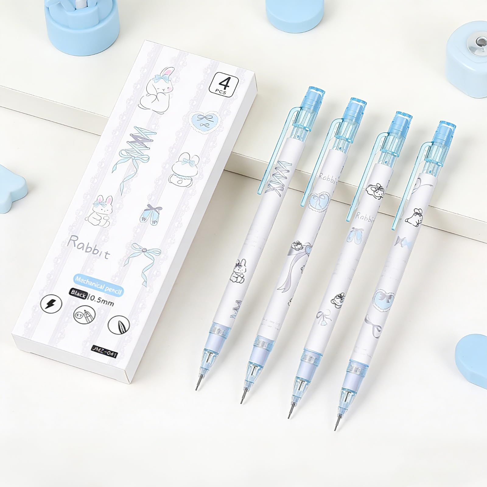 Lot de 8 porte-mines en forme de lapin mignon avec gomme de 0,5 mm - Cadeau idéal pour femme et homme
