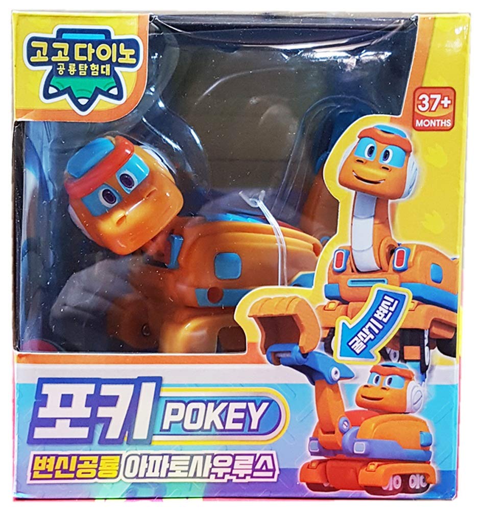 GOGO Dino Season 4 Transforming Dinosaur Apatosaurus Robot Pokey to Forklift Toy Orange and Blue Color