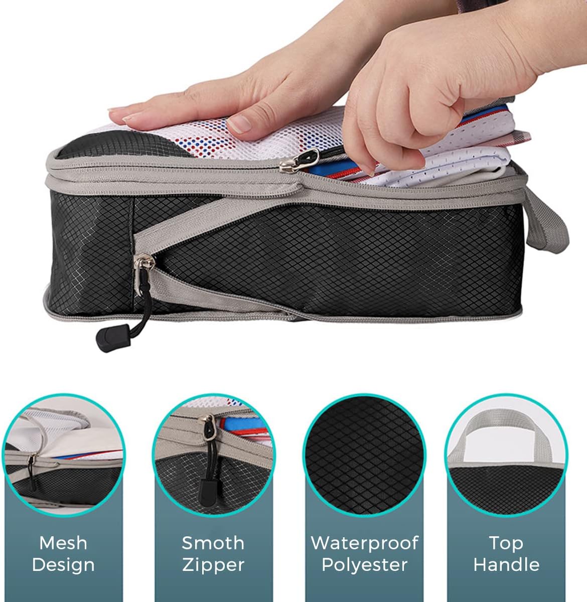 4 PCS Compression Packing Cubes for Suitcase Travel Luggage Organizer Bags Set Packing Organizers Compression Suitcase Bag Travel Essential Bag
