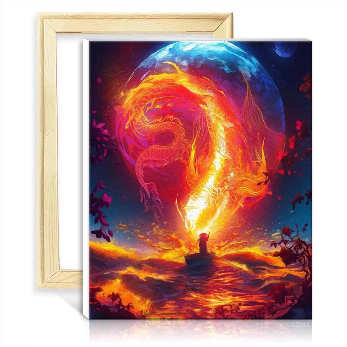 TANGFEIY Oil Painting Golden Fishe Adults Beginner Watercolor Oil Painting Kits with 3 Brushes & Acrylic Paints Graffiti Lover Picture No Frame(30x40cm)
