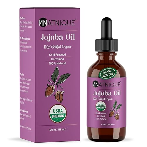 Natnique Jojoba orgánica de 4 onzas Certificado USDA, prensado en frío, sin refinar y sin hexano Hidratante puro para el crecimiento del cabello,