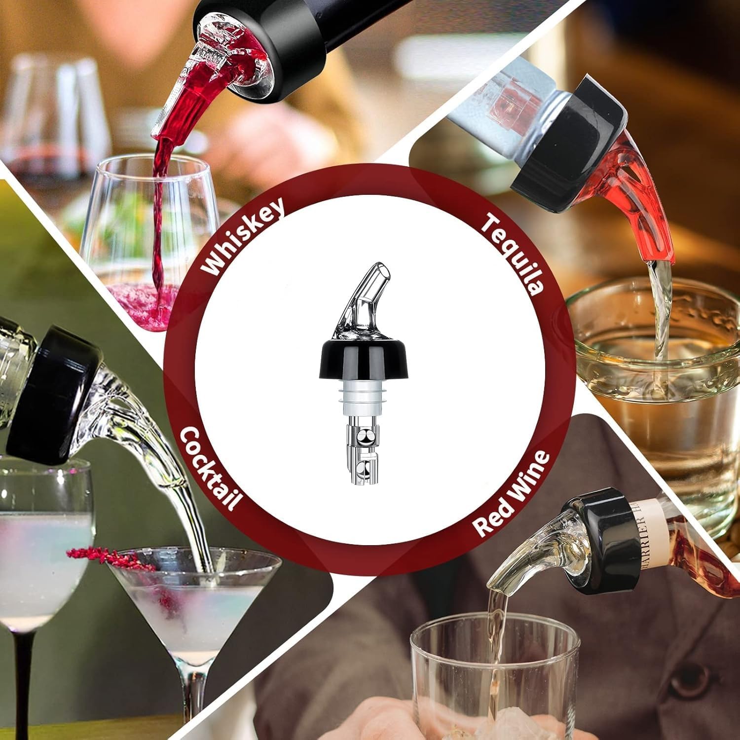AYNEFY Automatic Measured Bottle Pourer,6Pcs 15mL/0.5oz Quick Spirit Liquor Pour Spouts Wine Cocktail Beverages Bottle Pourer Drinks Bar Wine Cocktail Dispenser (Transparent)