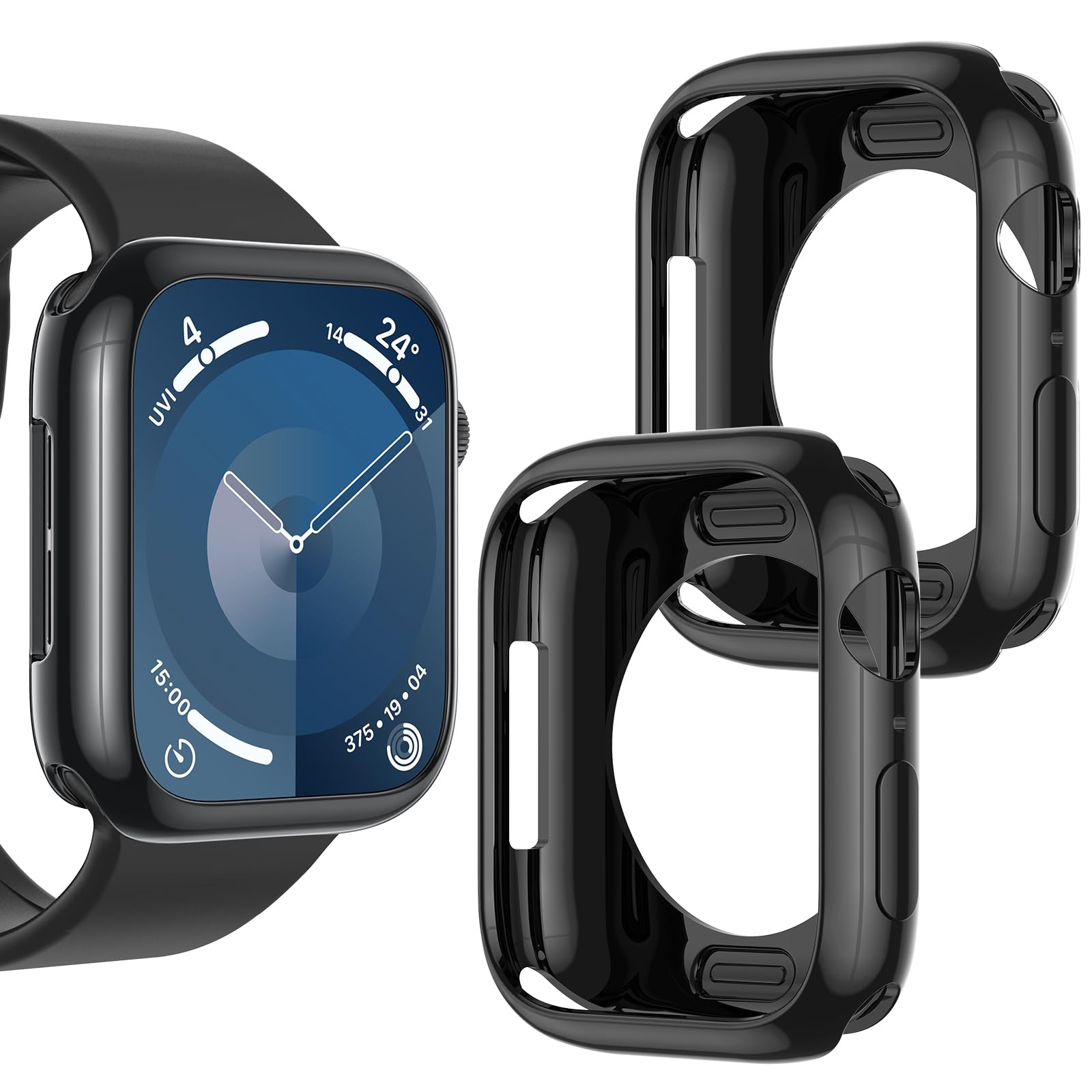 [2 Pack] Goton Case Compatible for Apple Watch Series 7 2021(No Screen Protector),Soft TPU Edge Cover Bumper Accessories for iWatch (Black+Black, 41mm)