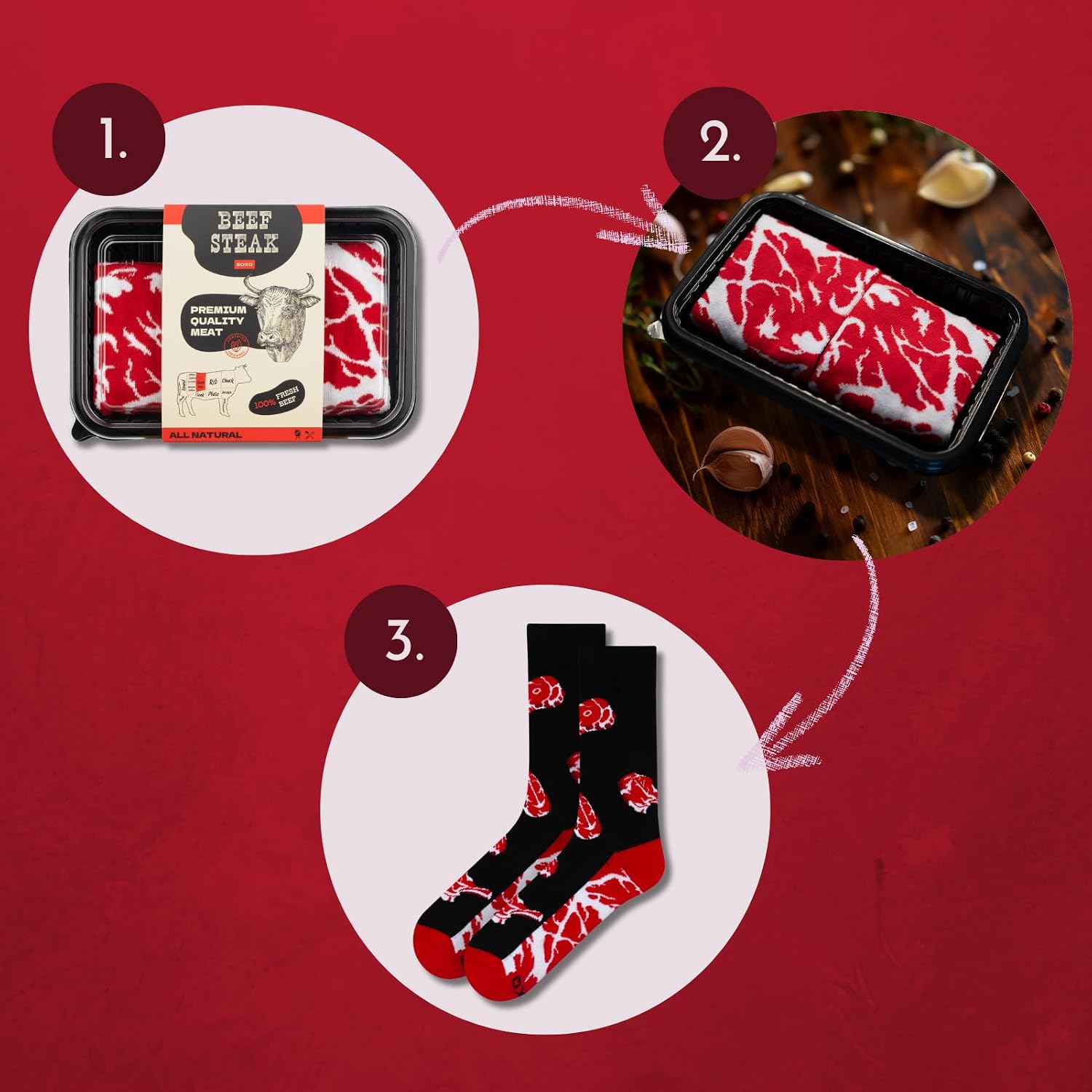 soxo Meat Socks Men Funny Gifts Mens Cotton Sock Colourful Funky Gift Men's Crazy Presents Box 7.5-11.5 image 3