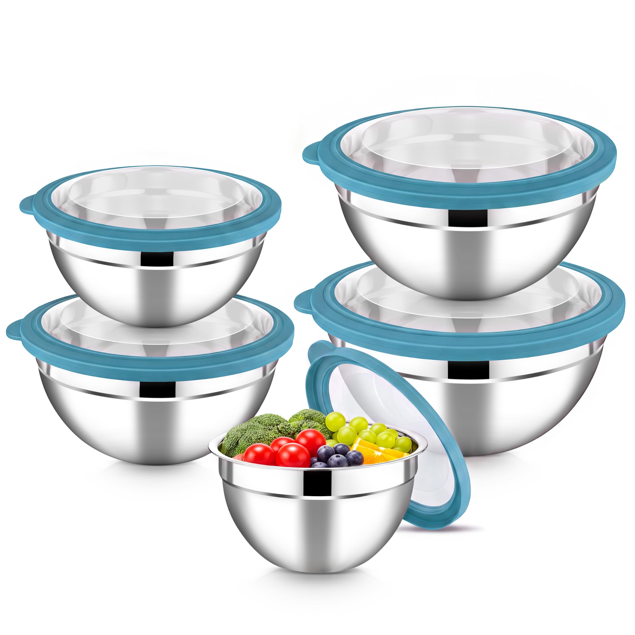 HaWare Mixing Bowls Set of 5, Stainless Steel Salad Bowl with Airtight Lids