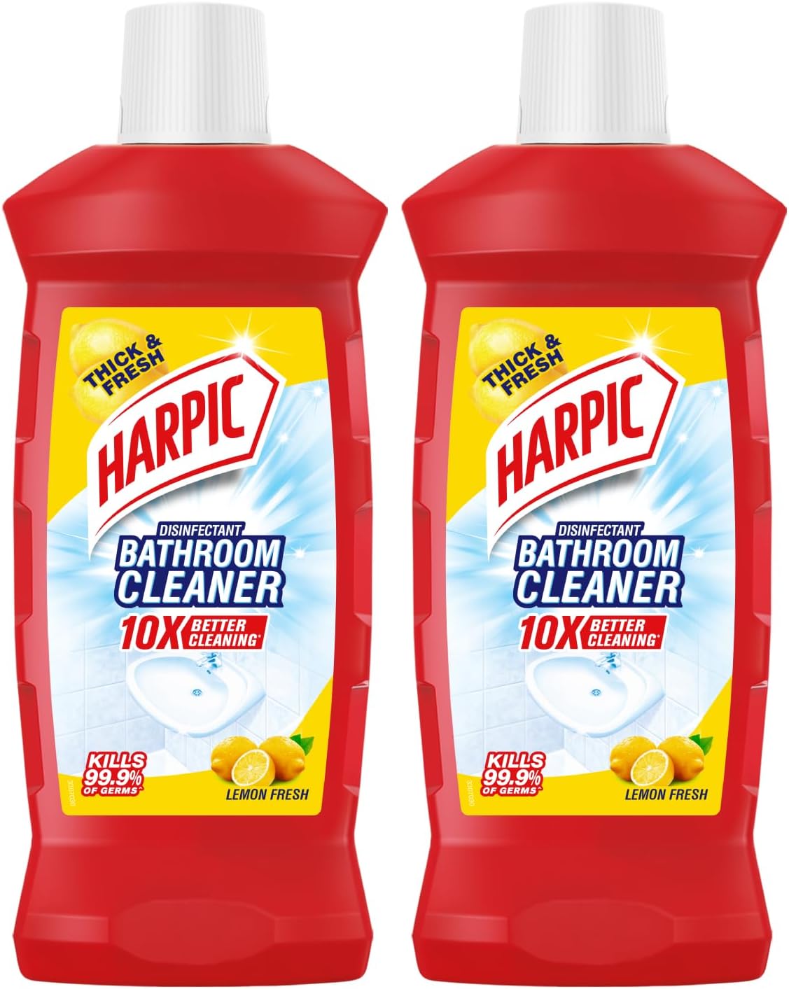 1 Litre - Lemon, Bathroom Cleaner Liquid | New Thicker Bathroom Floor Cleaner | Red Harpic Bottle (Pack of 2)