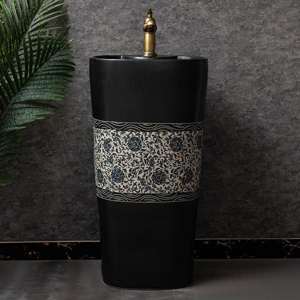 Pedestal Sinks Balcony Basin, Outdoor Garden Pool Retro Column Wash Integrated Floor-Standing Basin Bathroom Sink (A)