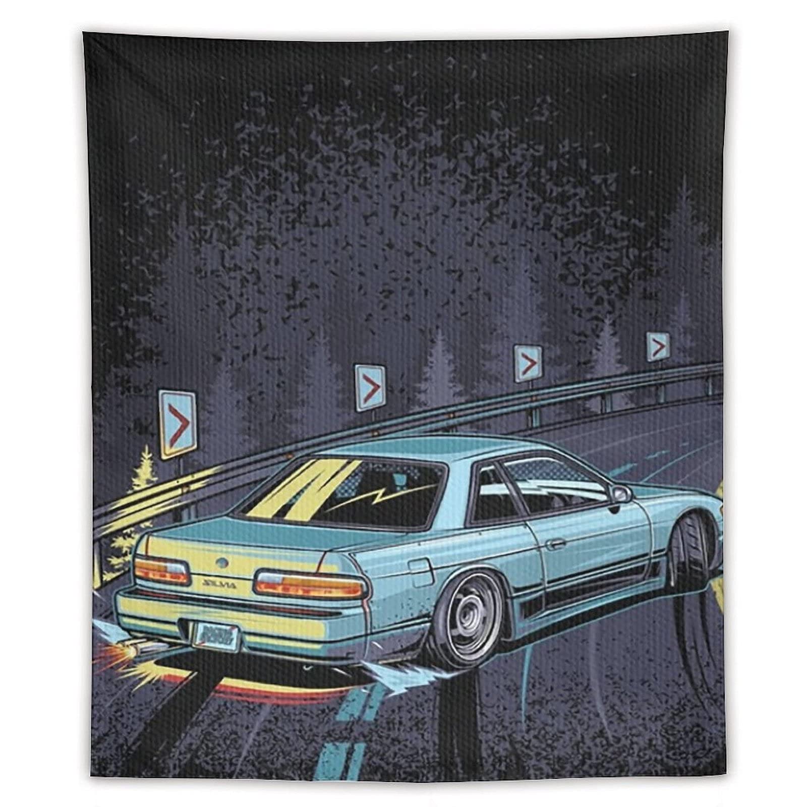 Car Popular Japanese Car JDM Racing cool Tapestry，90s Living room bedroom tapestry wall hanging room decoration porch decoration room aesthetics daily decoration 50"x60"