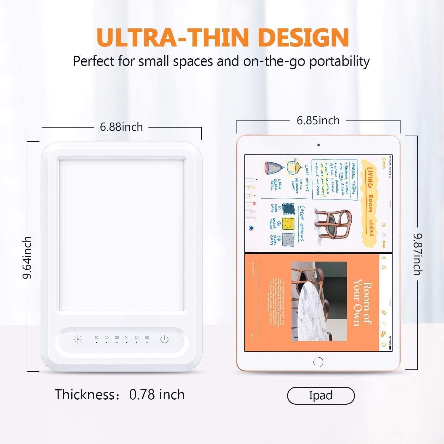 Lámpara de terapia de luz, luz de terapia luminosa LED - UV Free 10000 LUX, función de temporizador, control táctil con 3 niveles de brillo ajustable, soporte ajustable, función de memoria, par