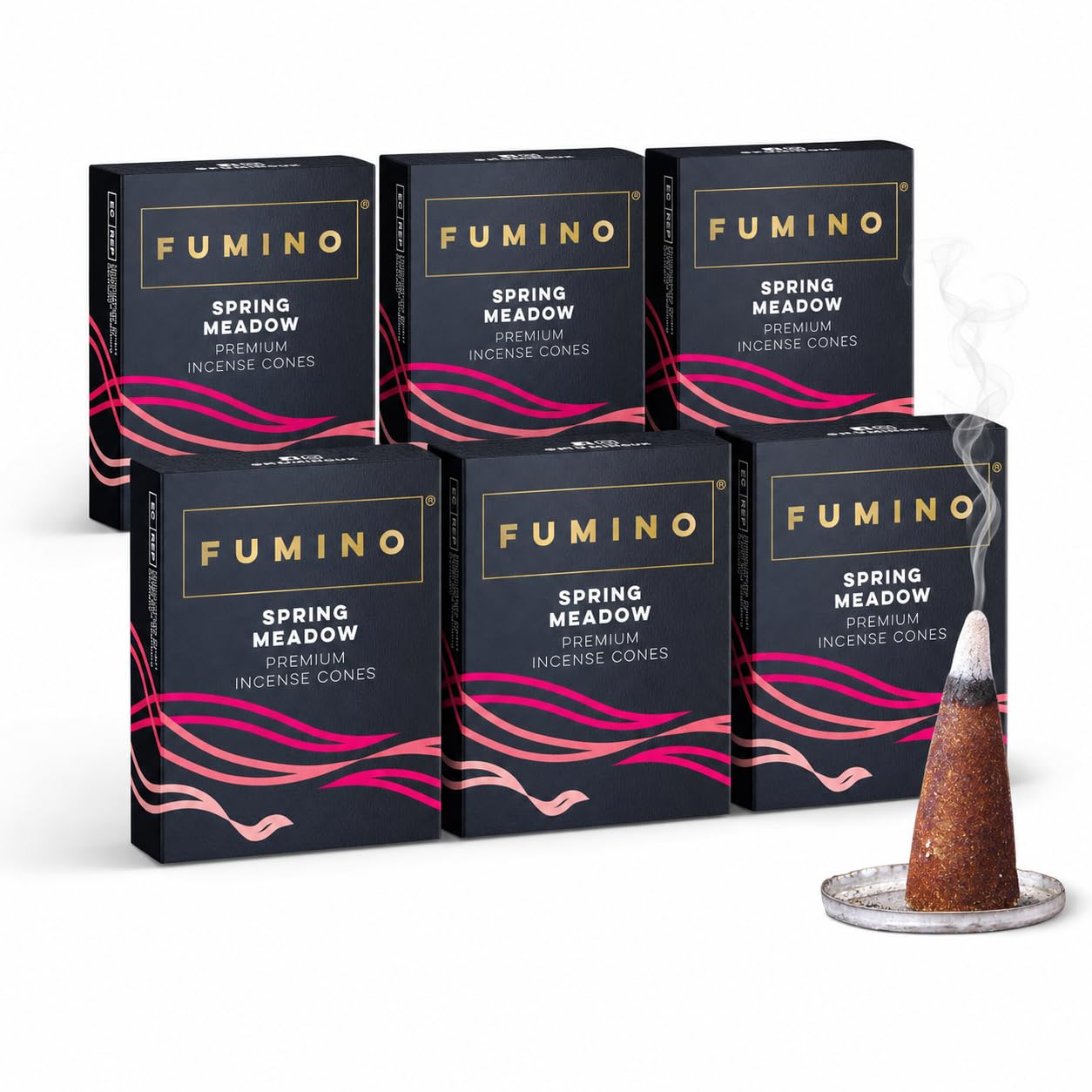 Fumino Spring Meadow Incense Cones 90 Pack 6 Boxes - Handmade Natural Masala Incense Cones for Meditation & Home Fragrance, Low-Smoke Fresh Floral Scent, Bureau Veritas Certified