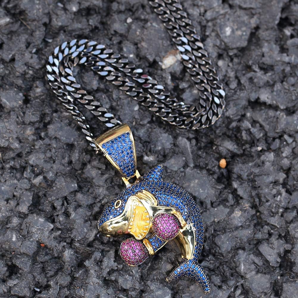 Pendant Necklace Iced Out Shark Chain Diamond Iced-Out Shark