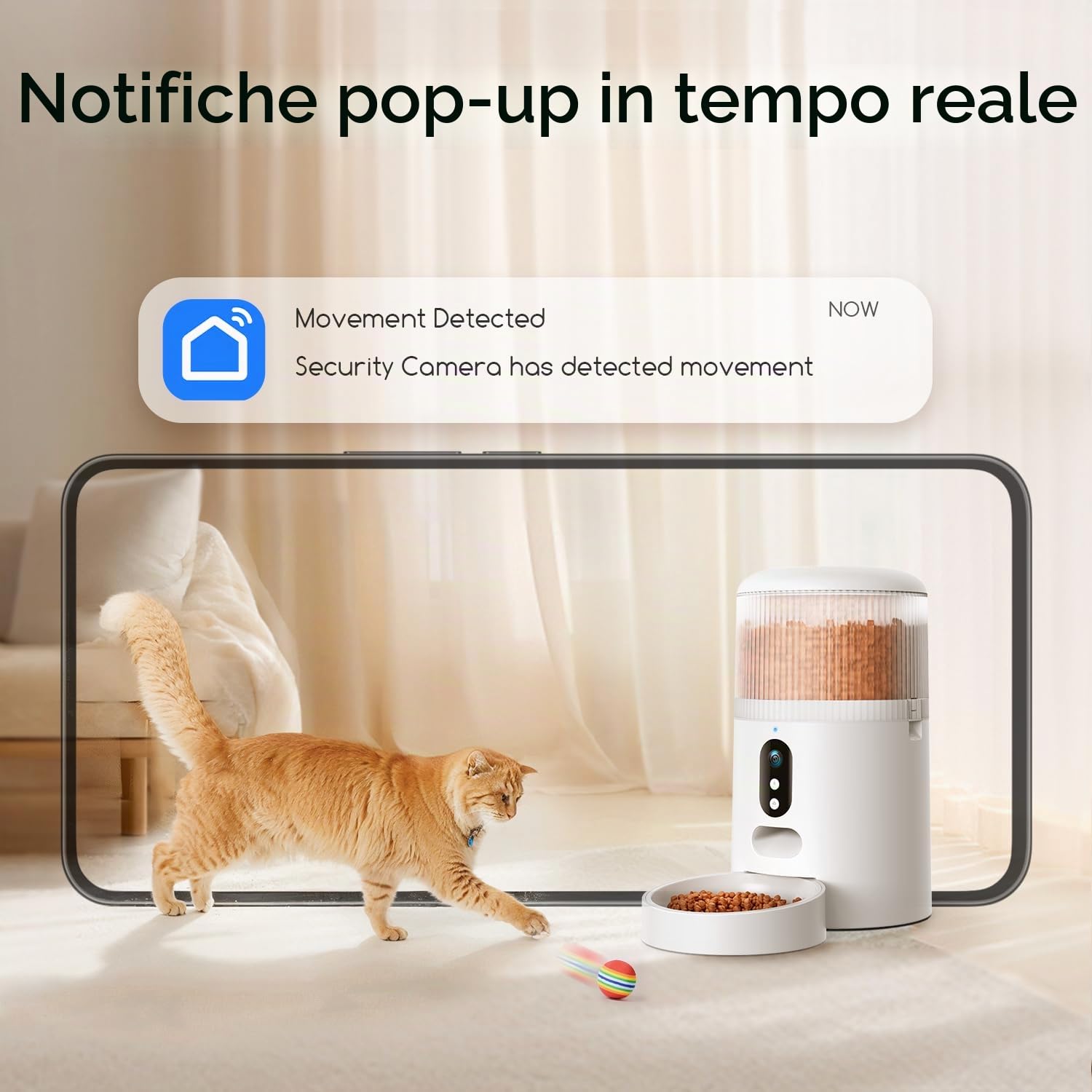 Faroro Mangiatoia Automatica per Gatti e Cani, Dosatore Cibo con Telecamera HD 3MP, Visione Notturna, WiFi 5G/2.4G, APP Controllo Remoto, Audio Bidirezionale, Timer, Sensore Cibo 4L