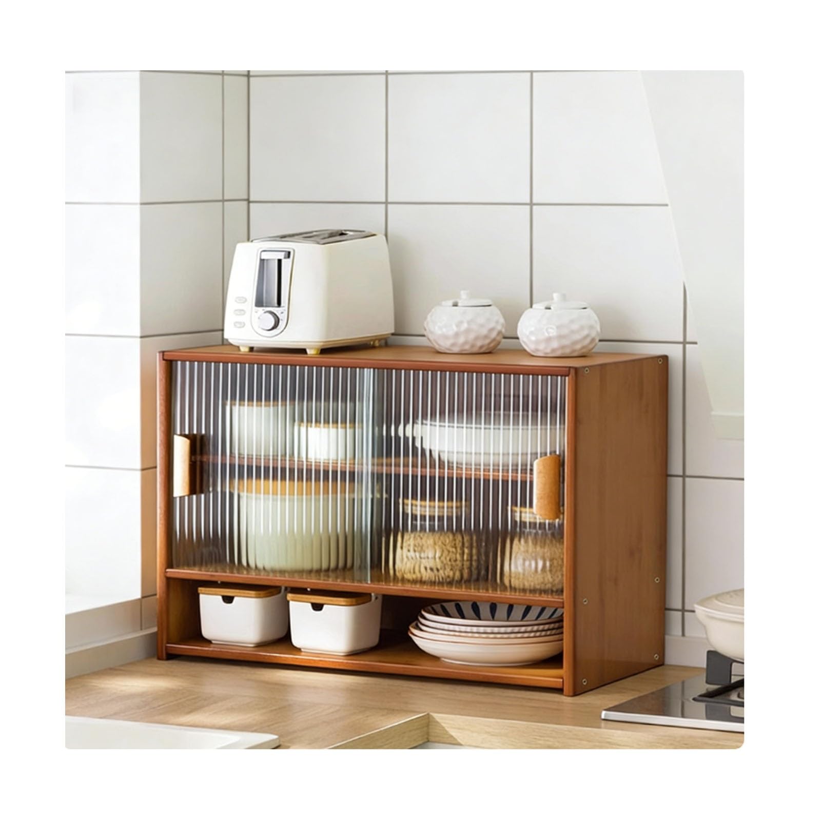 BHGFYXBS Bamboo Kitchen Sto Cabinet With Sliding S Doors Adjustable Pantry Freestanding Dining Room Countertop Unit,Brown-55X46X28Cm/22X18X11In,Brown-55x46x28cm/22x18x11in