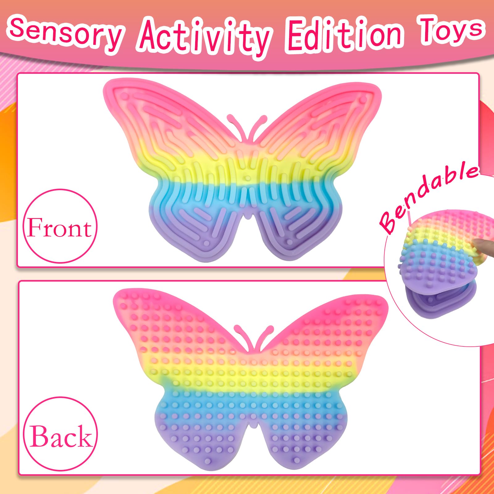 Push Peel Sensory Board, Butterfly Shaped Silicone Fidget Board with 11 Strings, Sensory Toys for ADHD ADD OCD Autism - Image 3