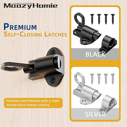 Miniatura 5 de Pestillos de cierre automático, cerradura de puerta de resorte negro, cierre de perno resistente de aleación de aluminio para puerta, ventana y