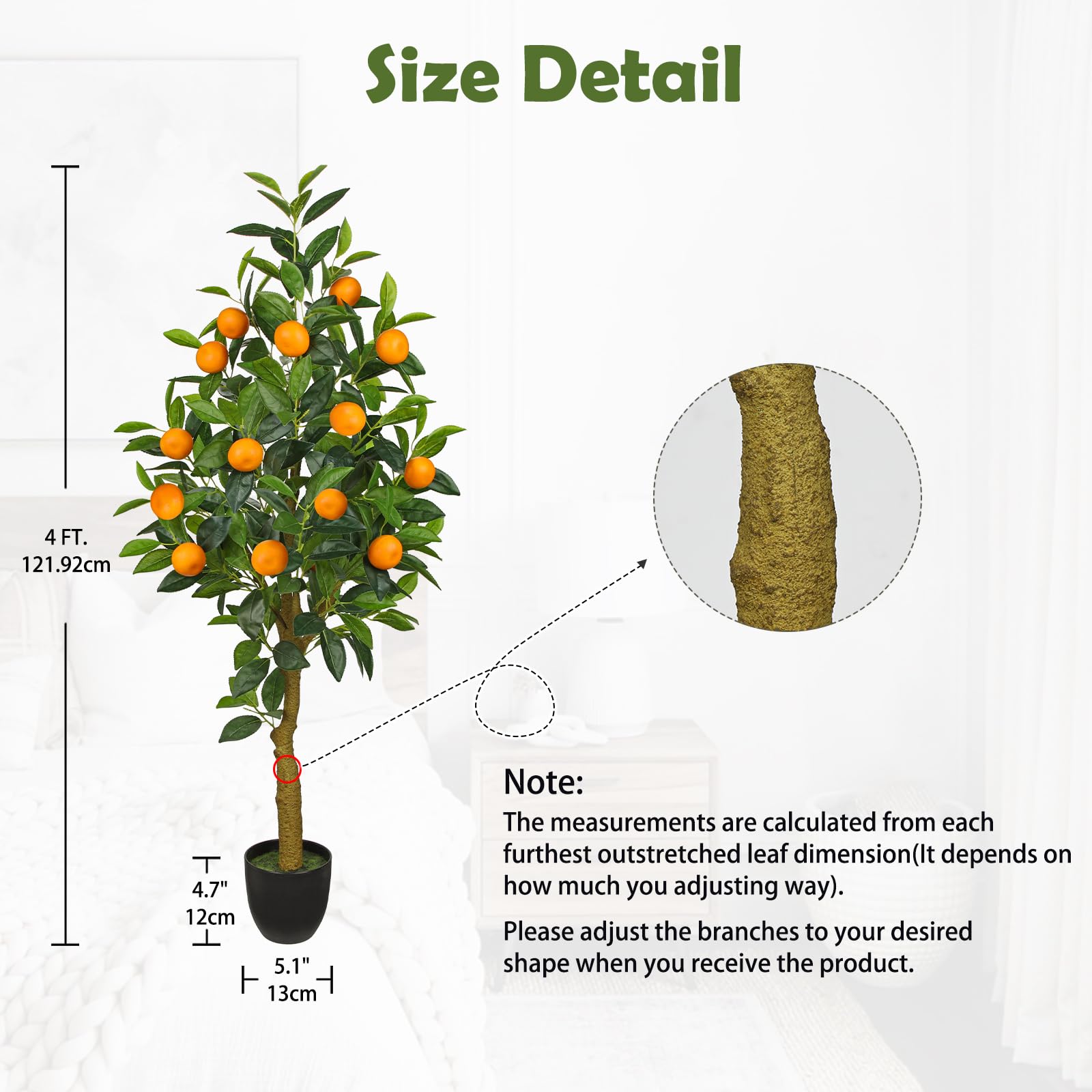 120cm Kunstpflanzen Groß Orangenbaum Kunstpflanze Orangenbaum Groß im Topf Künstlicher Baum für drinnen und draußen, Moderne Dekoration, Dekoration Badezimmer Wohnzimmer Schlafzimmer Balkon