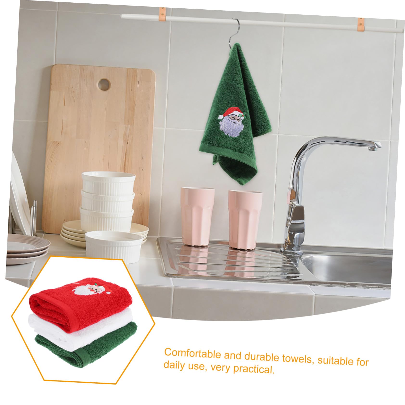 3 Pezzi Asciugamani Natalizi Ricamati in e Bagno Tema Festivo Hotel e Spa Morbidi e Assorbenti Design Casual Variabile