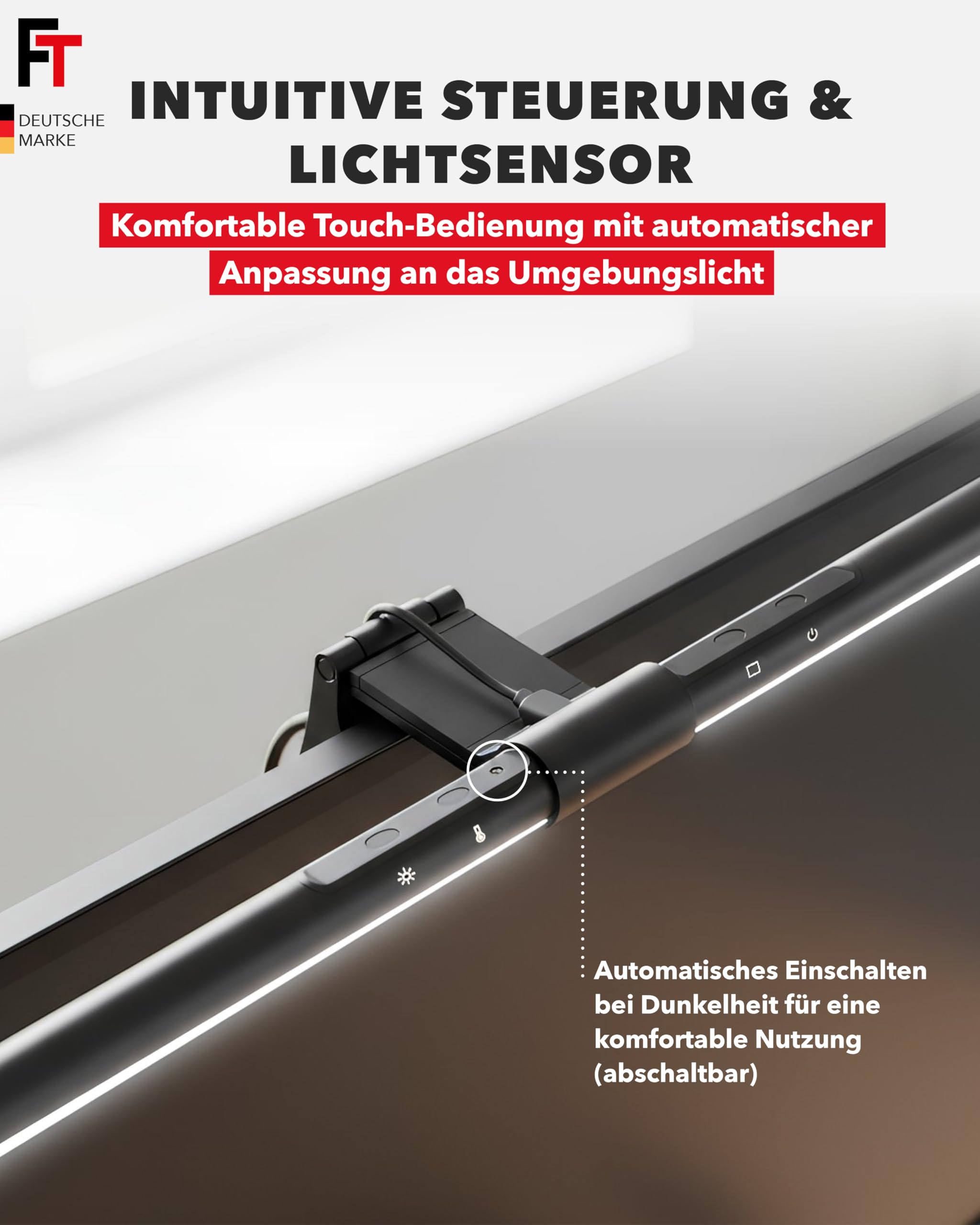 FeinTech LT750 LED Monitorlampe 51 cm USB Schreibtischlampe Lichtsensor Dimmbar Farbtemperatur Einstellbar Curved (ohne Fernbedienung)