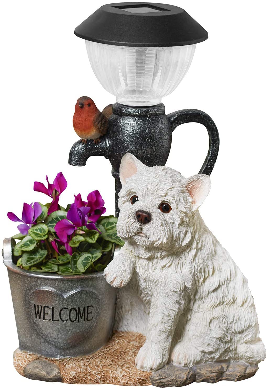 EEMKAY Cute & Charming Westie With Robin Solar Light With Auto Sensor 6-8 Hrs Backup