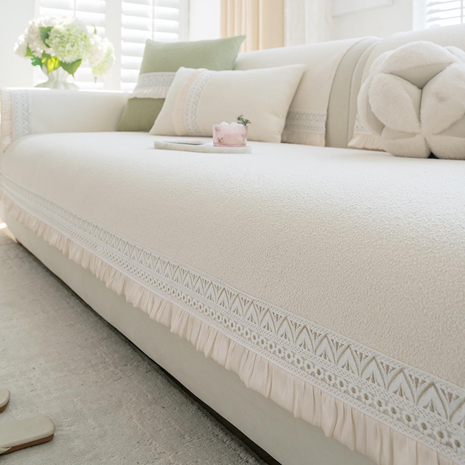 Housse de canapé beige 70x210cm imperméable en tissu bouclette