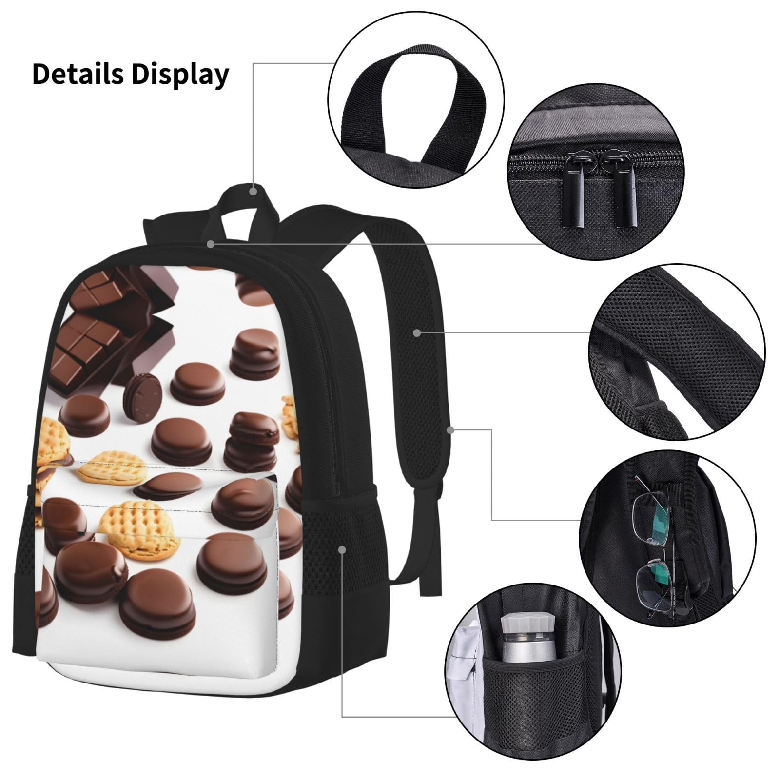 Biscotti Biscotti con gocce di cioccolato Stampa di frecce di corallo e verde acqua Zaino casual da 3 pezzi con scatola per il pranzo Zaino regolabile unisex, zaino per laptop da viaggio