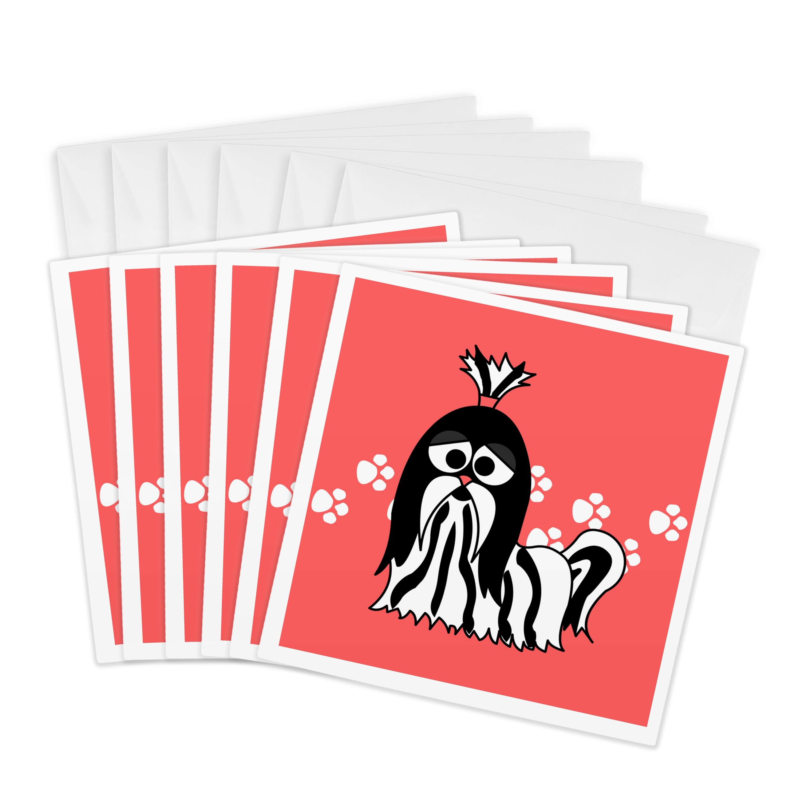 3Drose Black and White Shih Tzu with Paw Prints - Greeting Cards, 6 by 6-inches, Set of 6 (gc_6143_1)