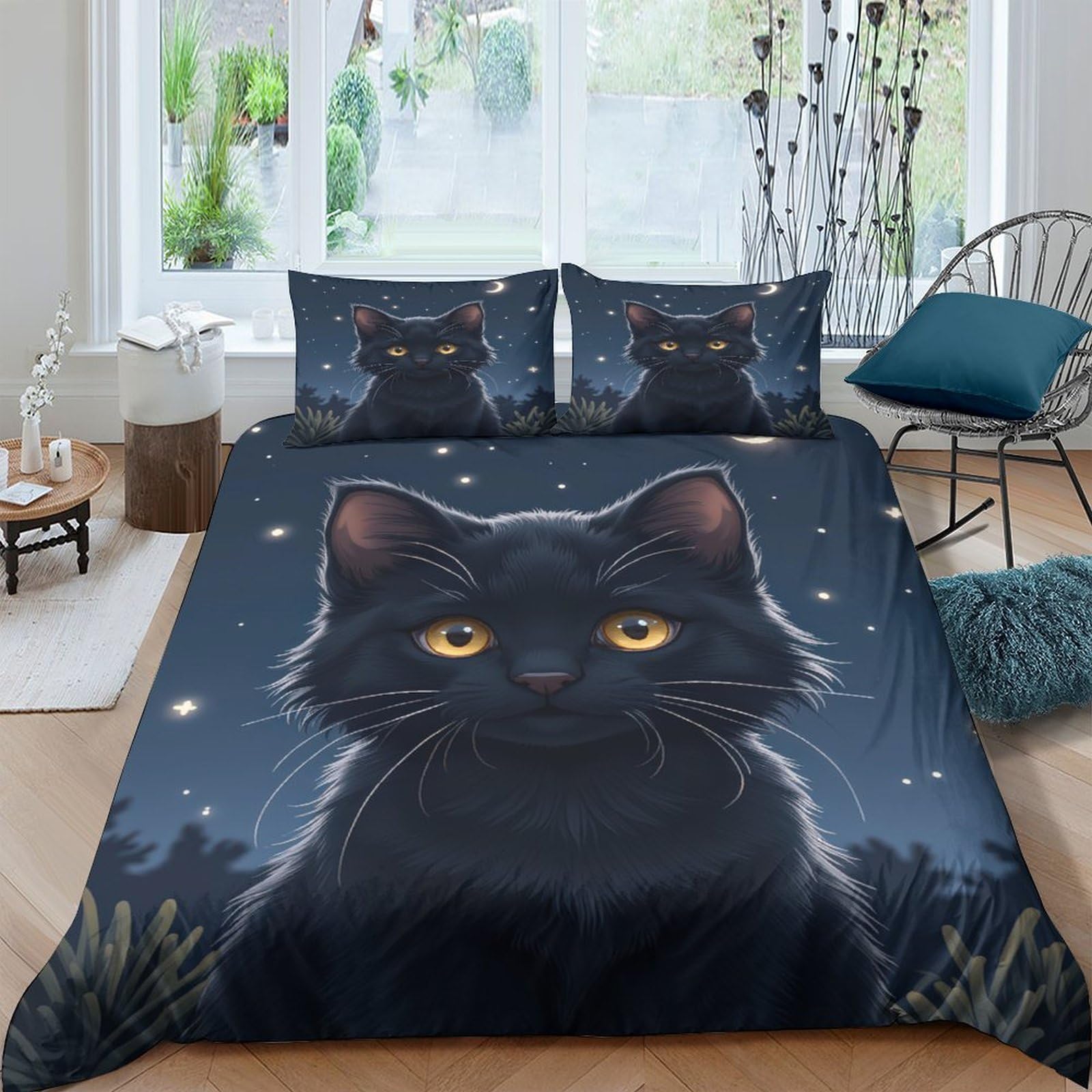 Ctjqhvkz Style-7 3D Printed Black Cat Night Sky Fitted Sheet Microfiber Soft Bed Sheet For Bedroom Guest Room Decor Washable Single（135X200cm）