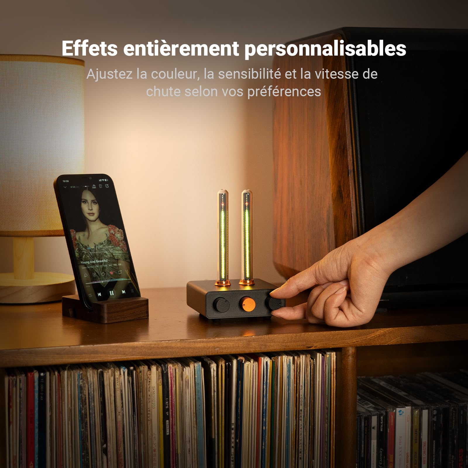 Fosi Audio Visualiseur de Musique, Analyseur de Spectre de Captation Sonore, éclairage d'ambiance RVB à Tube Vintage, Affichage du Volume du Microphone pour Système Stéréo Domestique et de Bureau