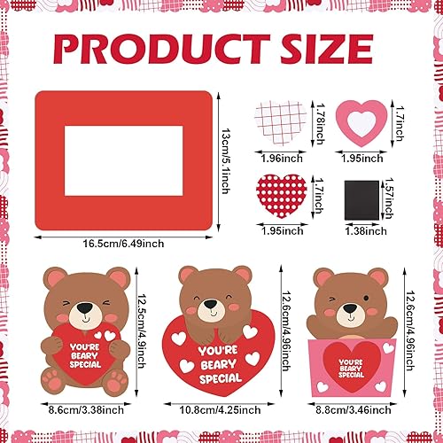 Miniatura 2 de Lineshading Juego de 24 manualidades de San Valentín para niños, marco de fotos, kit de manualidades con imán de oso de corazón, manualidades con