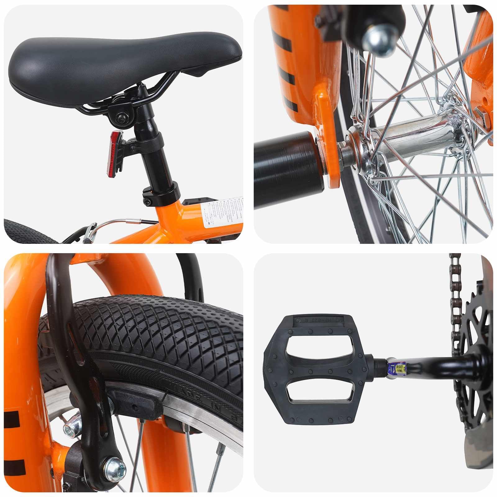 BMX 16 Pouces Orange pour Enfants 5-8 Ans Cadre Acier Guidon et Selle réglables Frein tirage linéaire vélo de Balade et Apprentissage en extérieur