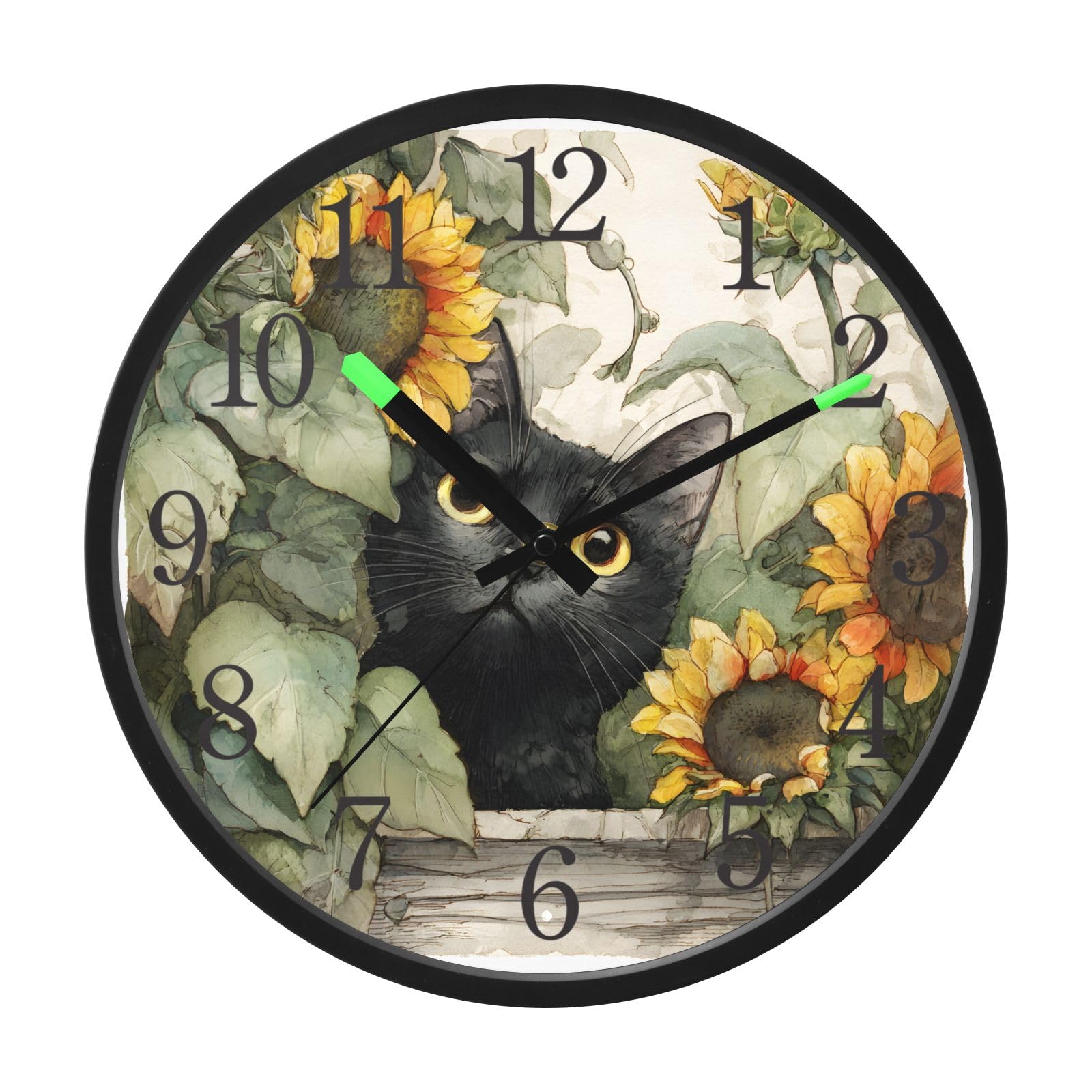 Reloj de pared de gato negro con esferas sin tictac para conseguir un descanso silencioso