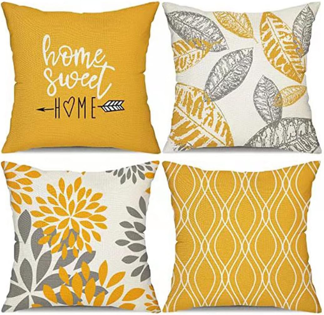 Yellow Cushion Covers 45 x 45cm Square Pillow Covers 18 x18'' Cushion Case Square Throw Pillow Case Cotton Pillowcase for Sofa Bedroom Living Room Decor