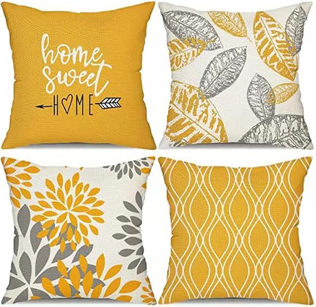 TSKDKIT Yellow Cushion Covers 45 x 45cm Square Pillow Covers 18 x18'' Cushion Case Square Throw Pillow Case Cotton Pillowcase for Sofa Bedroom Living Room Decor