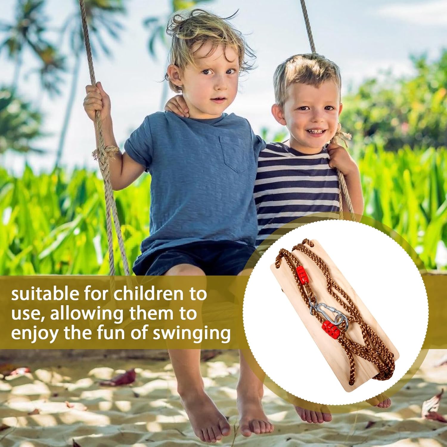 KICHOUSE Wooden Swing Seat for Small Size Indoor and Outdoor Garden Wood Swing for Backyard Patio Playground Use