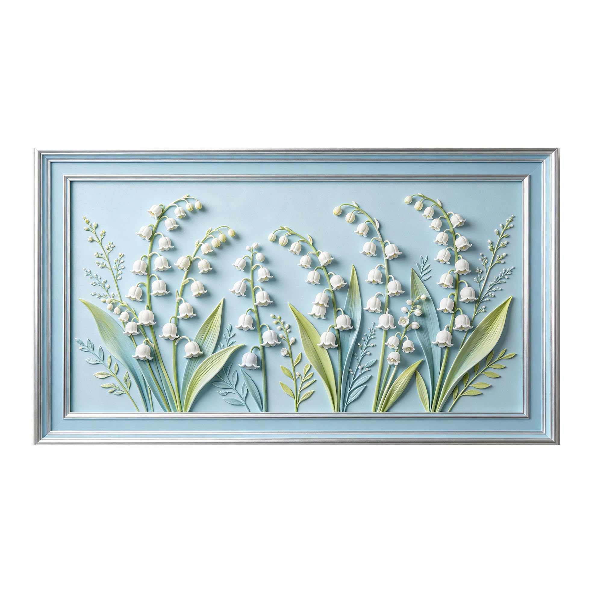 Murasolite 3D Framed Wall Art Lily of the Valley Floral Botanical Modern Relief Effect SelfAdhesive Fabric Mural Wall Decor,No Damage to Wall,AntiFall Safe Design for Bedroom Living Room