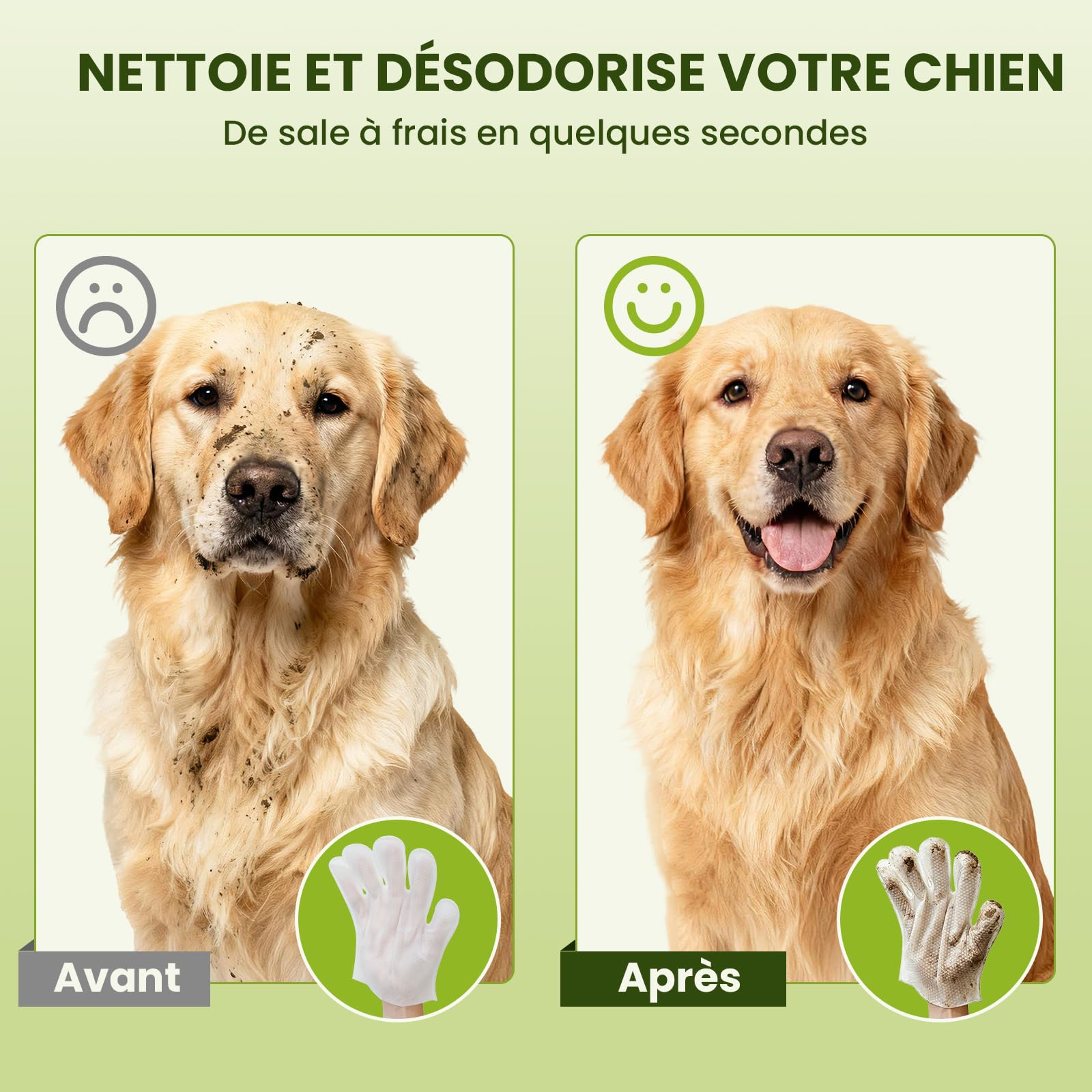 PawSono Lingettes Gant pour Chien & Chat 36pcs, Lingettes Nettoyantes Extra Larges Épaisses sans Rinçage, Lingettes Déodorantes pour Pattes, Oreilles, Yeux, Museau & Pelage, Toilettage Animaux