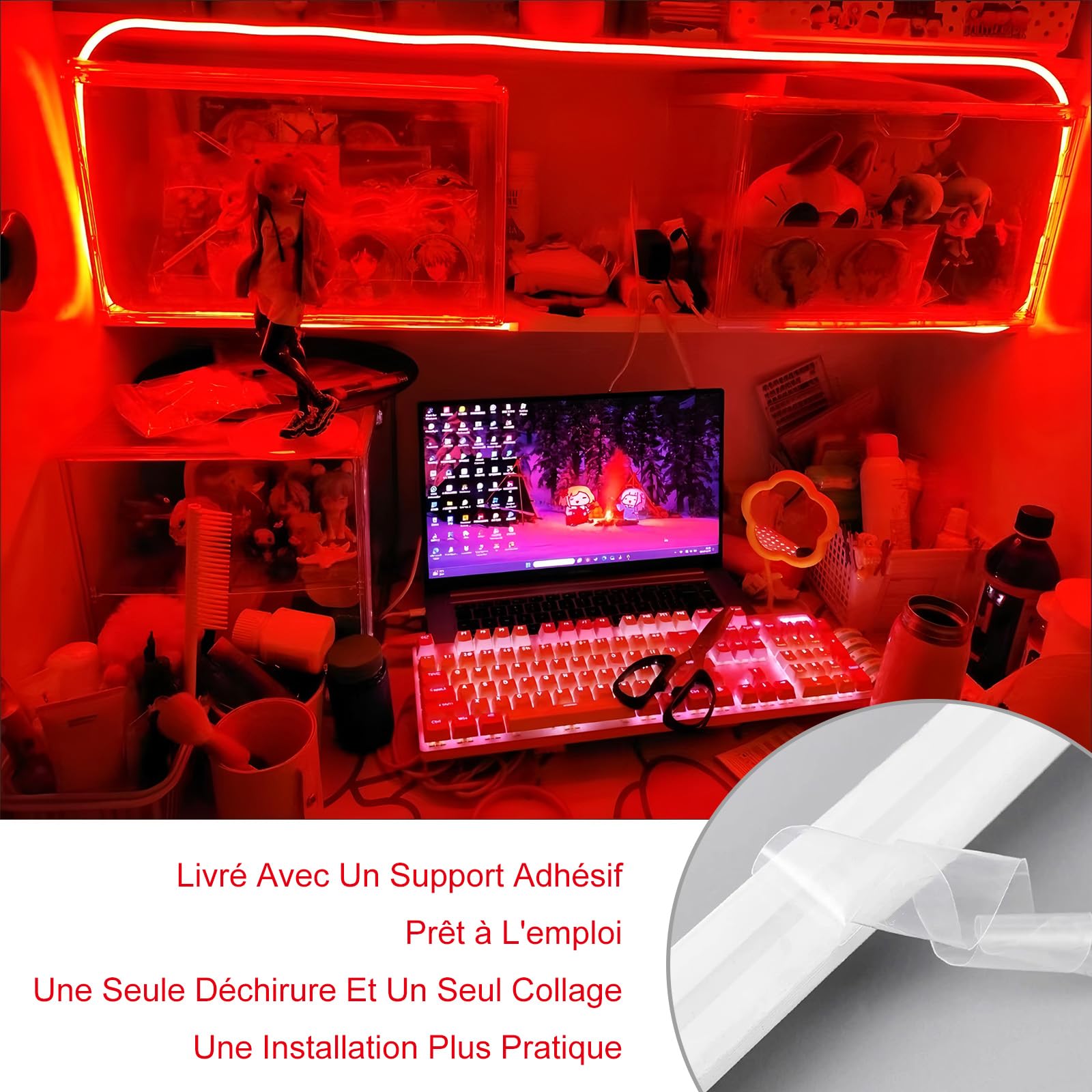 Ruban LED 220V IP65 Étanche, Bande Lumineuse Extérieur (Rouge, 10M)