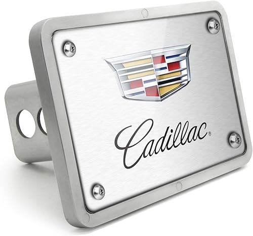 iPick Image Hecho para Cadillac Crest Logo UV Graphic Brushed Silver Billet aluminio 2 pulgadas enganche cubierta