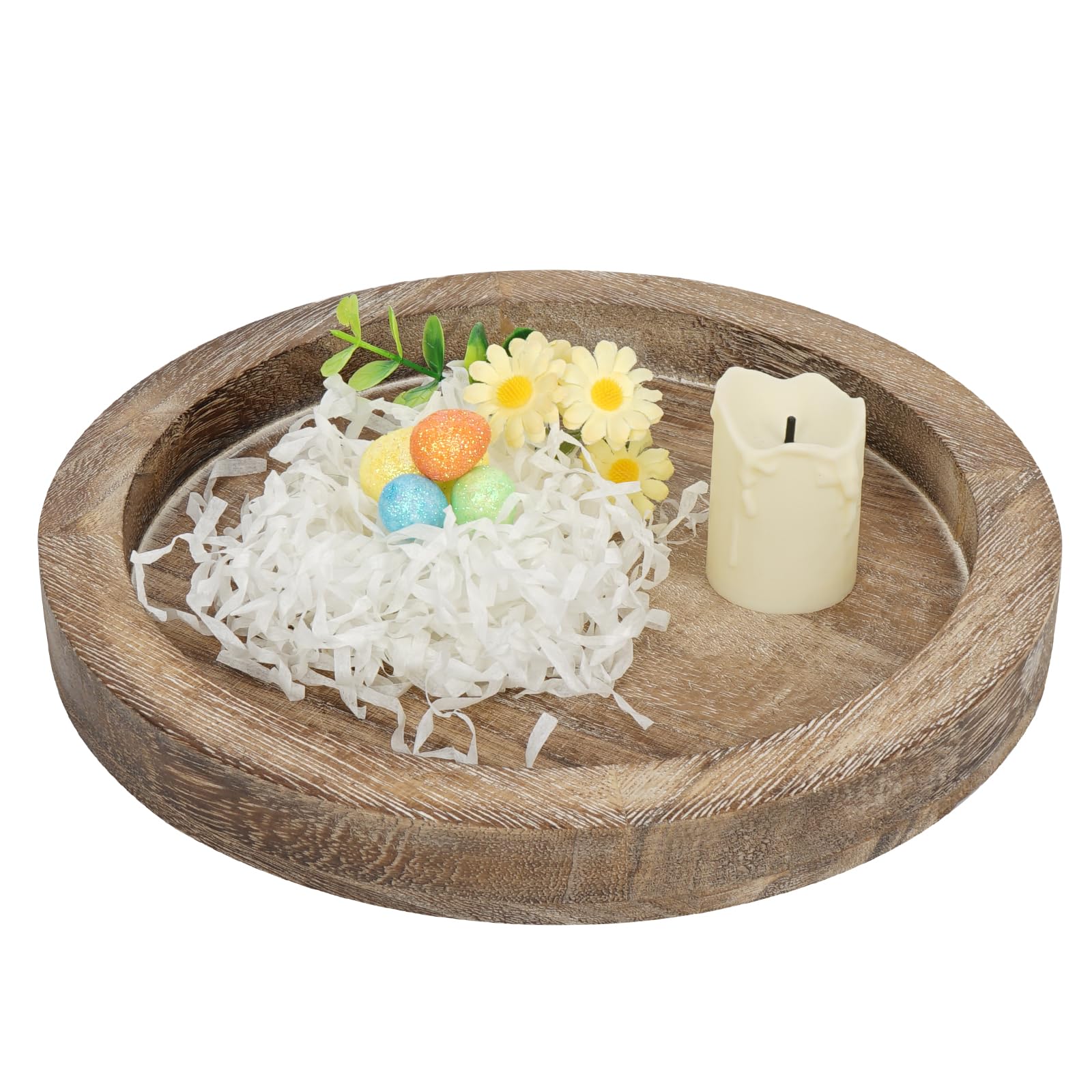 VANKUTLRound Wooden Serving Tray for Decor, 11"" Kitchen Table Centerpieces Decor Decorative Tray, Farmhouse Dining Table Centerpiece Tray, Kitchen&Home Decor Accessories for Table, Washed Coffee