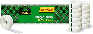 Scotch Cinta mágica, 12 rollos, numerosas aplicaciones, invisible, diseñada para reparar, 3/4 x 1000 pulgadas, caja (810K12)