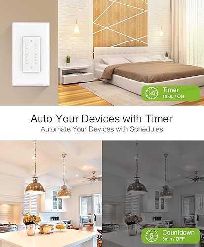 Miniatura 3 de GHome Smart Interruptor de atenuación doble, ahorro de espacio, control 2 en 1, interruptor de luz inteligente WiFi compatible con Alexa y Google