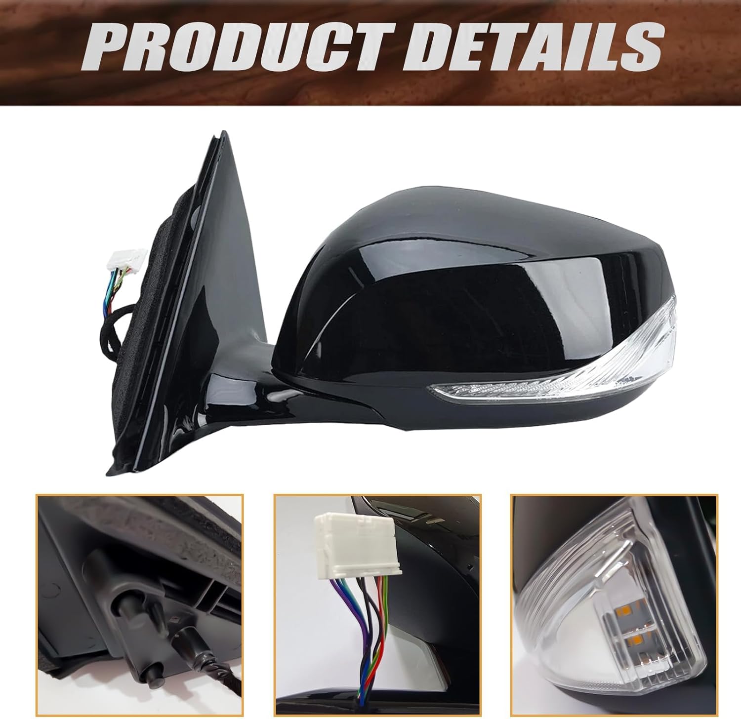 Driver Side Mirror Assembly Compatible with 2014-2021 Infiniti Q50 Heated Turn Signal Power Glass Manual Folding Indicator 7 Pins Replace IN1321129 963014HB0A