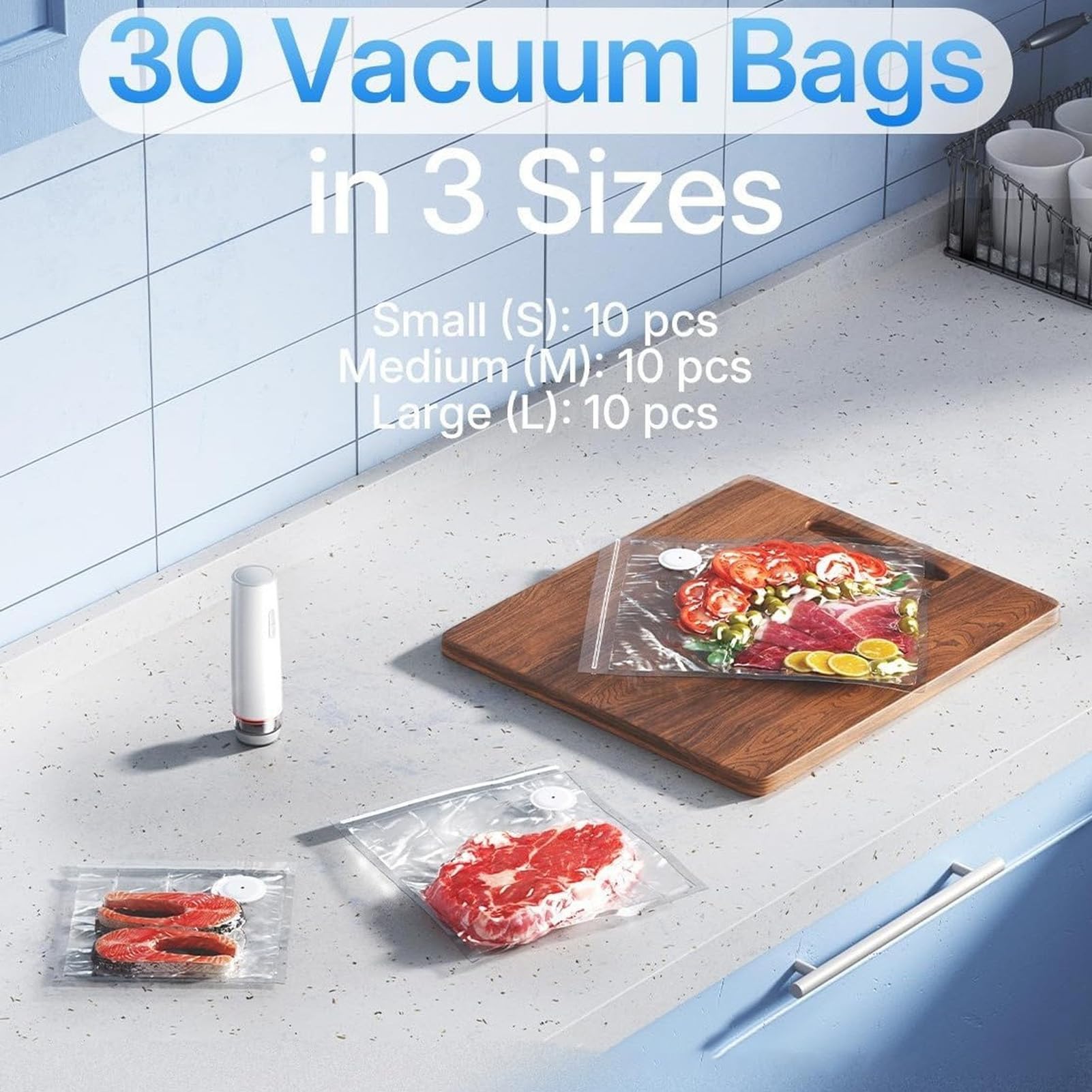 Macchina sottovuoto portatile con 30 sacchetti riutilizzabili, aspirazione 60kPa