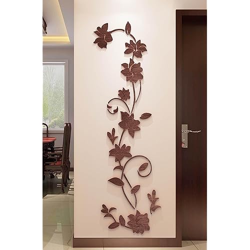 3D Rattan Flower Wall Murals for Living Room Bedroom Sofa Backdrop Tv Wall Background, Originality Stickers Gift, Wall Decor Decal Sticker Wood